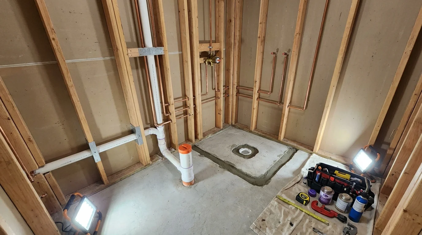 Bathroom rough-in plumbing during remodel by Johns Plumbing LLC in Nashville
