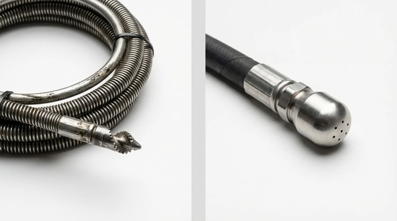 Drain snake cable and hydro jetting nozzle used for drain cleaning in Nashville, MI